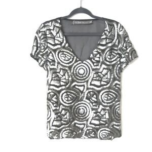 Dallin Chase Silver Sequin Short Sleeve Top